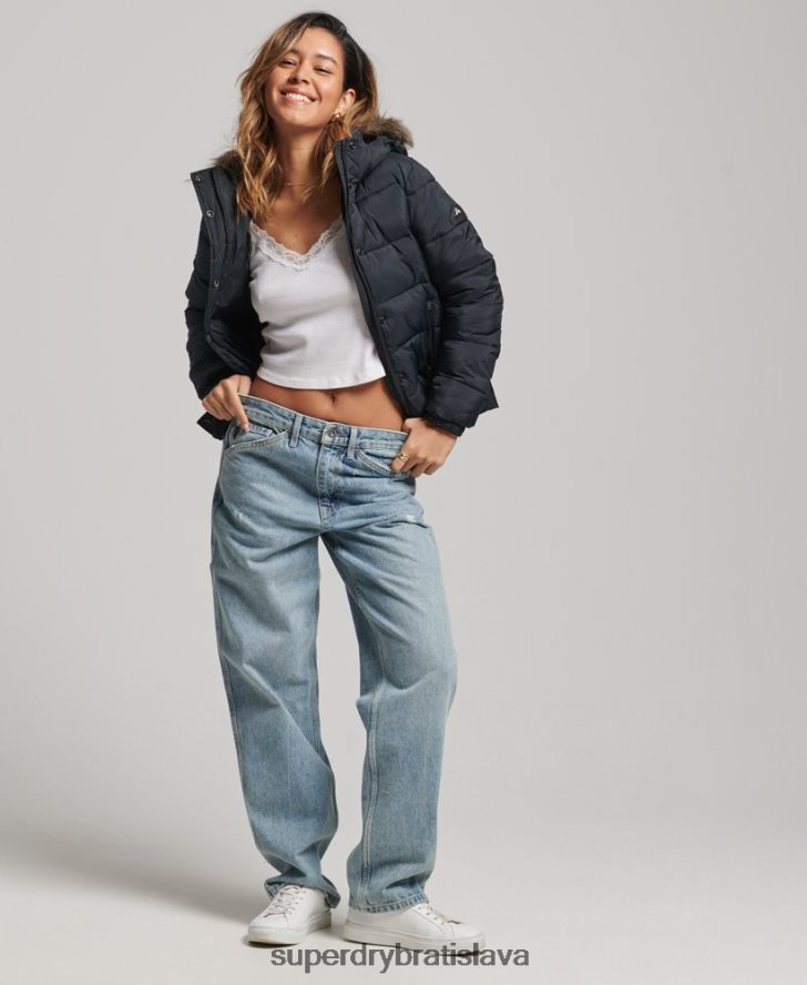 Superdry ženy krátka bunda strednej vrstvy s kapucňou 6B4ZTR3633 oblečenie tmavošedý