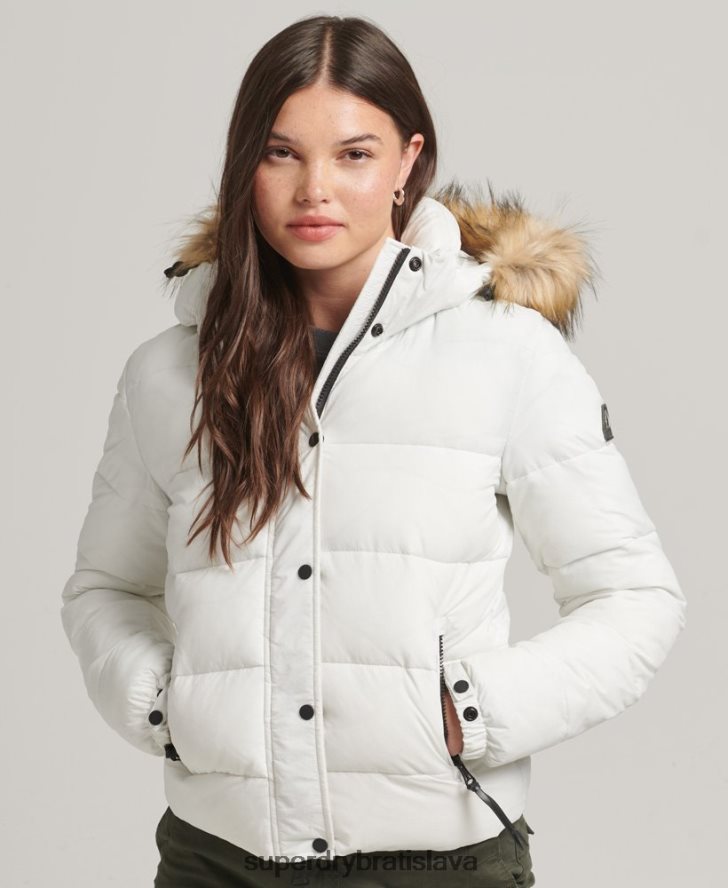 Superdry ženy krátka bunda strednej vrstvy s kapucňou 6B4ZTR3670 oblečenie biely
