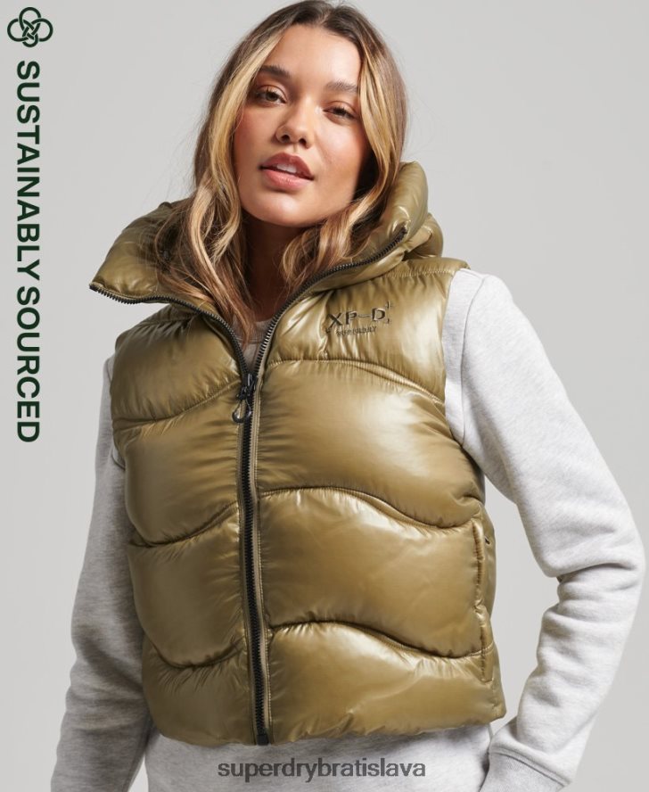 Superdry ženy lesk prikrývka skrátená vatovaná vesta 6B4ZTR5461 oblečenie zelená