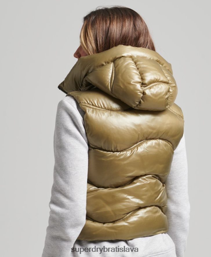 Superdry ženy lesk prikrývka skrátená vatovaná vesta 6B4ZTR5461 oblečenie zelená