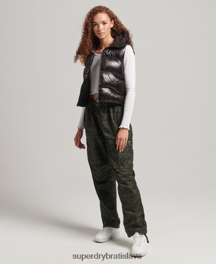 Superdry ženy lesk prikrývka skrátená vatovaná vesta 6B4ZTR5476 oblečenie čierna