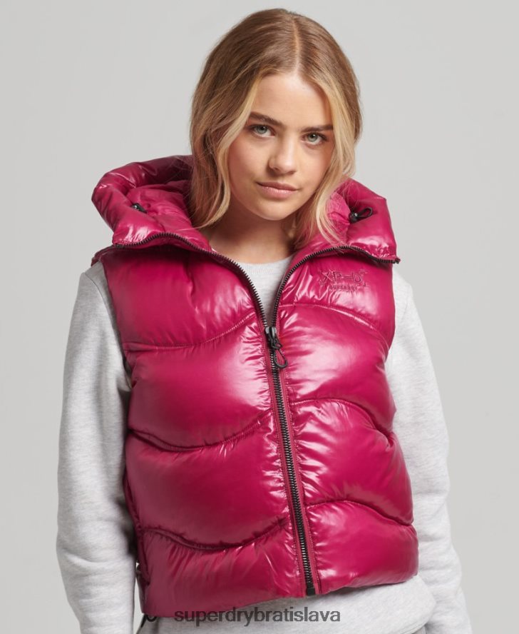 Superdry ženy lesk prikrývka skrátená vatovaná vesta 6B4ZTR5505 oblečenie Ružová
