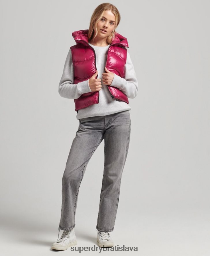 Superdry ženy lesk prikrývka skrátená vatovaná vesta 6B4ZTR5505 oblečenie Ružová