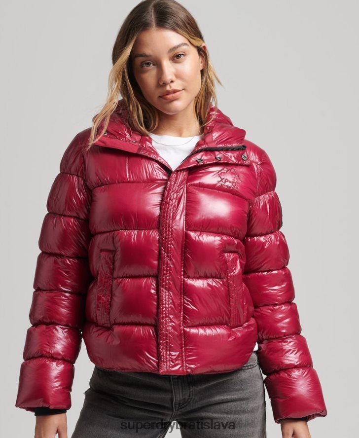 Superdry ženy lesklá športová bunda s kapucňou 6B4ZTR3607 oblečenie Ružová