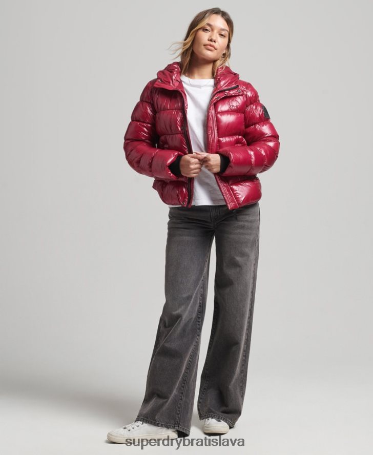 Superdry ženy lesklá športová bunda s kapucňou 6B4ZTR3607 oblečenie Ružová