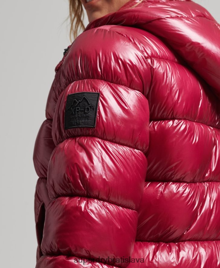 Superdry ženy lesklá športová bunda s kapucňou 6B4ZTR3607 oblečenie Ružová