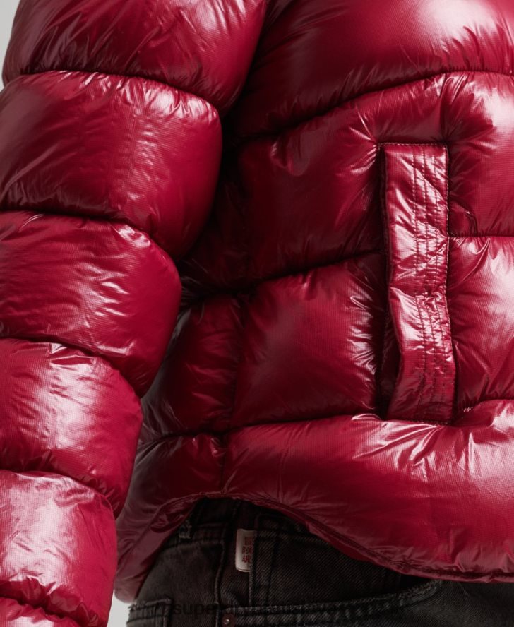 Superdry ženy lesklá športová bunda s kapucňou 6B4ZTR3607 oblečenie Ružová