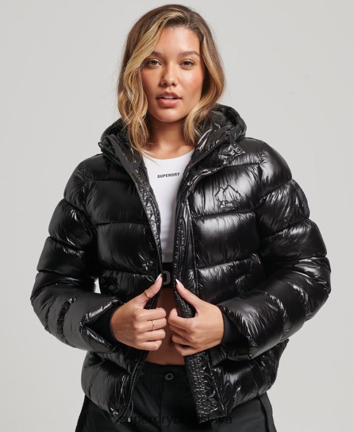Superdry ženy lesklá športová bunda s kapucňou 6B4ZTR3634 oblečenie čierna