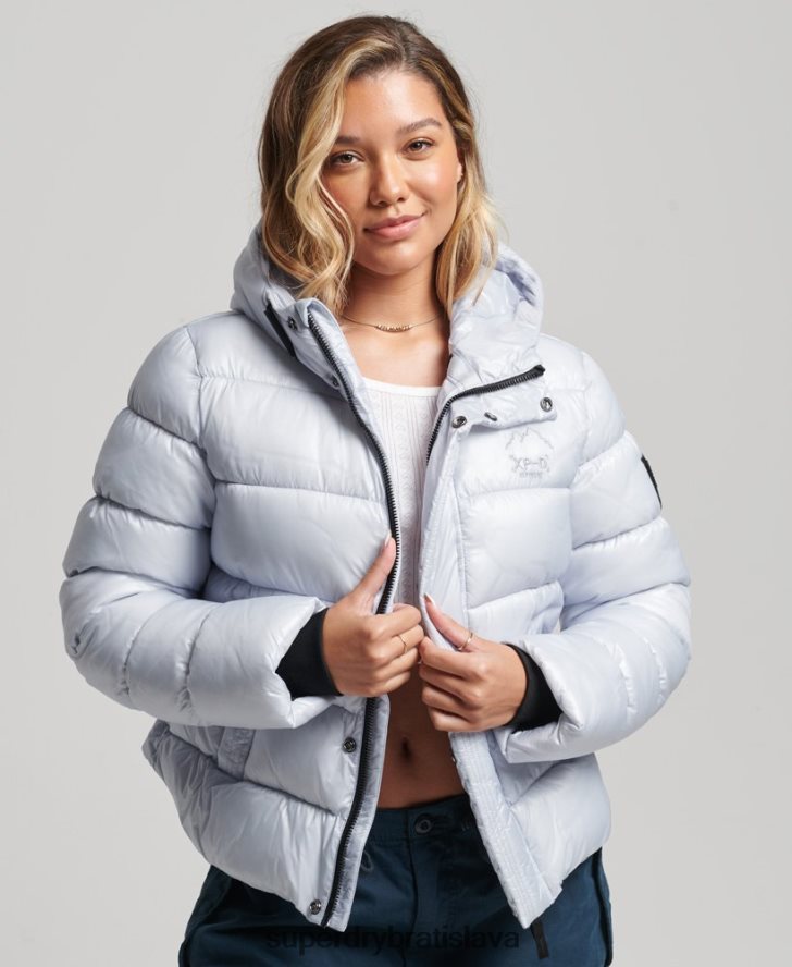 Superdry ženy lesklá športová bunda s kapucňou 6B4ZTR3690 oblečenie svetlo modrá