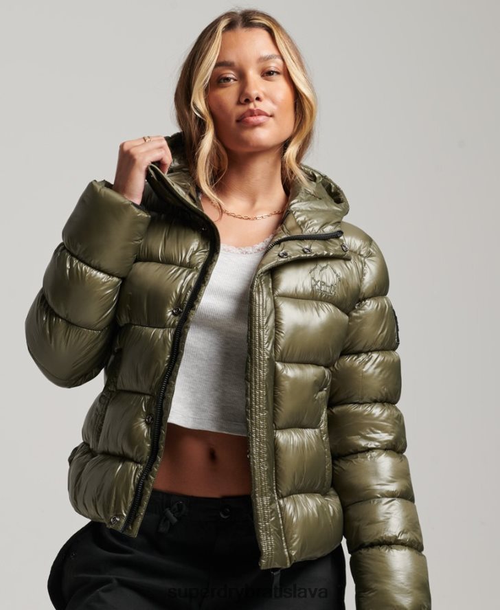 Superdry ženy lesklá športová bunda s kapucňou 6B4ZTR3691 oblečenie zelená