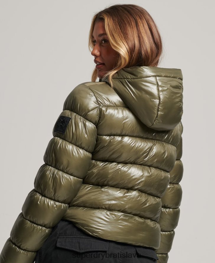 Superdry ženy lesklá športová bunda s kapucňou 6B4ZTR3691 oblečenie zelená