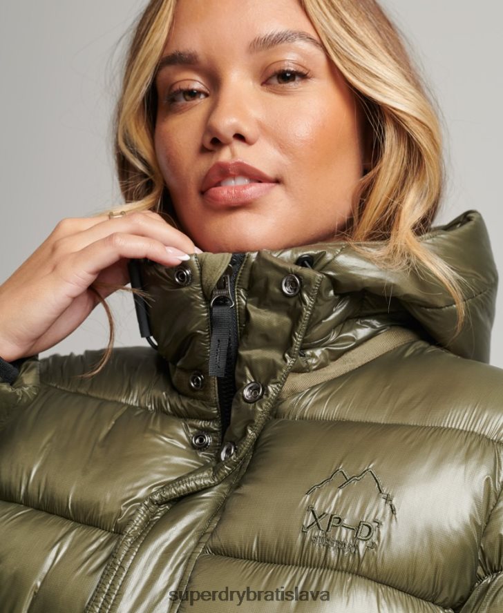 Superdry ženy lesklá športová bunda s kapucňou 6B4ZTR3691 oblečenie zelená