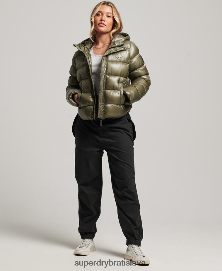 Superdry ženy lesklá športová bunda s kapucňou 6B4ZTR3691 oblečenie zelená