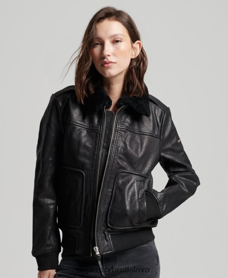 Superdry ženy letecká letecká kožená bunda 6B4ZTR5702 oblečenie čierna