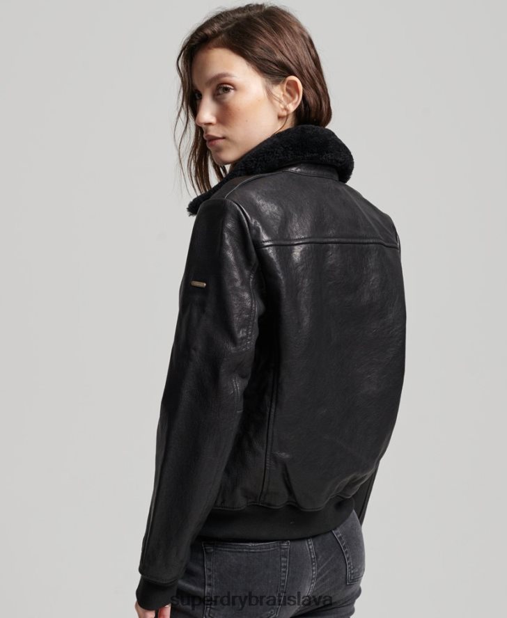 Superdry ženy letecká letecká kožená bunda 6B4ZTR5702 oblečenie čierna