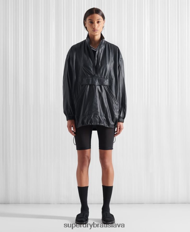 Superdry ženy limitovaná edícia sdx kožený top top 6B4ZTR1193 oblečenie čierna