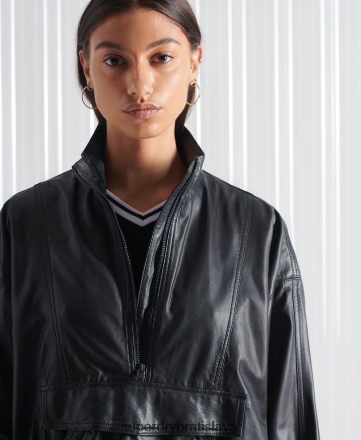 Superdry ženy limitovaná edícia sdx kožený top top 6B4ZTR1193 oblečenie čierna