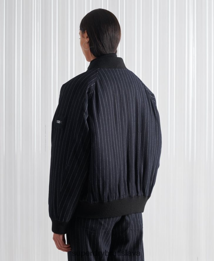 Superdry ženy limitovaná edícia sdx pinstripe bomber bunda 6B4ZTR5536 oblečenie námorníctvo