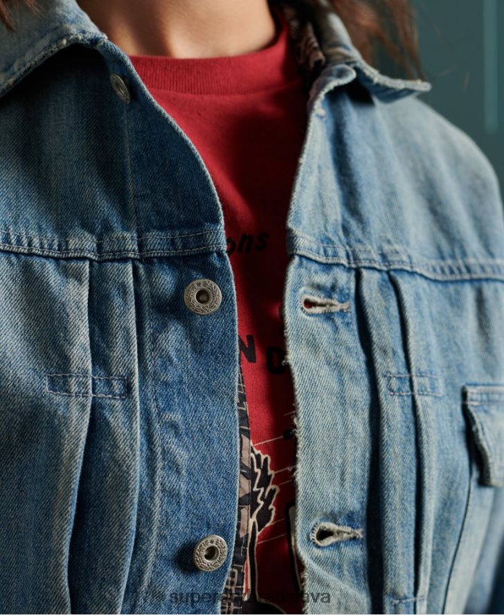 Superdry ženy limitovaná edícia suchej japonskej robotníckej bundy 6B4ZTR3846 oblečenie Modrá