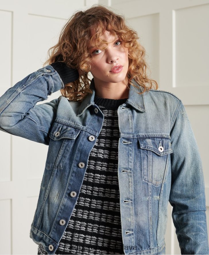 Superdry ženy limitovaná edícia suchej japonskej trucker bundy 6B4ZTR3841 oblečenie svetlo modrá