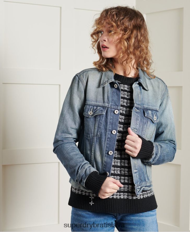 Superdry ženy limitovaná edícia suchej japonskej trucker bundy 6B4ZTR3841 oblečenie svetlo modrá