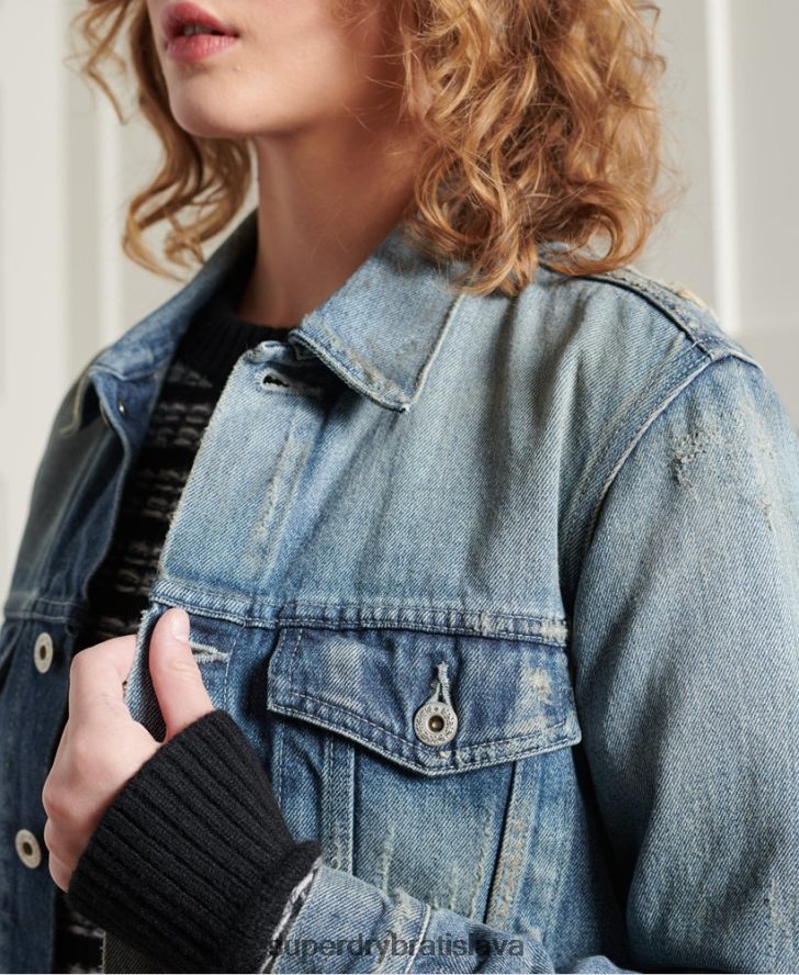 Superdry ženy limitovaná edícia suchej japonskej trucker bundy 6B4ZTR3841 oblečenie svetlo modrá
