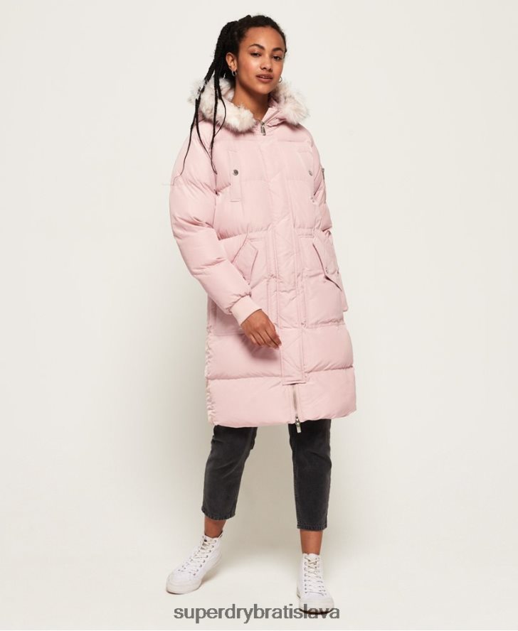 Superdry ženy luxusná bunda s dlhými vlasmi 6B4ZTR3848 oblečenie Ružová