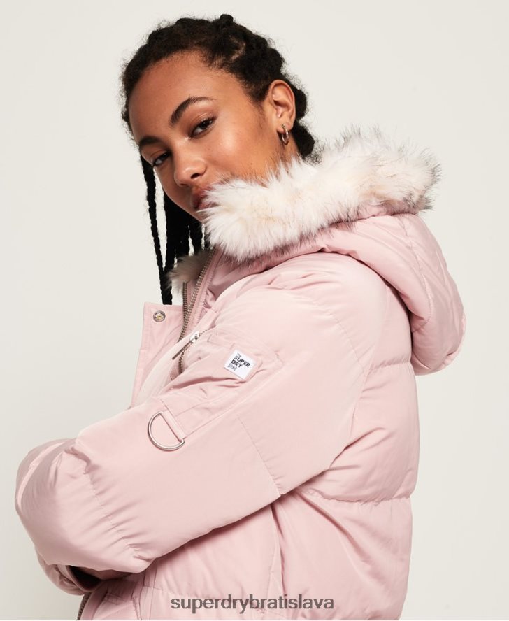 Superdry ženy luxusná bunda s dlhými vlasmi 6B4ZTR3848 oblečenie Ružová