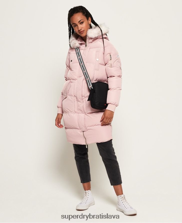 Superdry ženy luxusná bunda s dlhými vlasmi 6B4ZTR3848 oblečenie Ružová