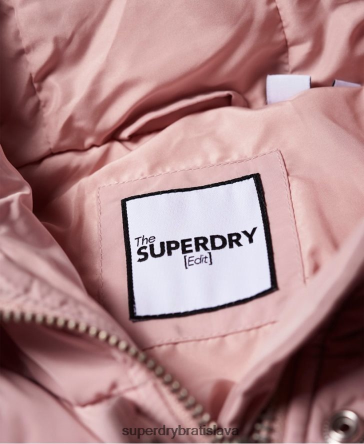 Superdry ženy luxusná bunda s dlhými vlasmi 6B4ZTR3848 oblečenie Ružová