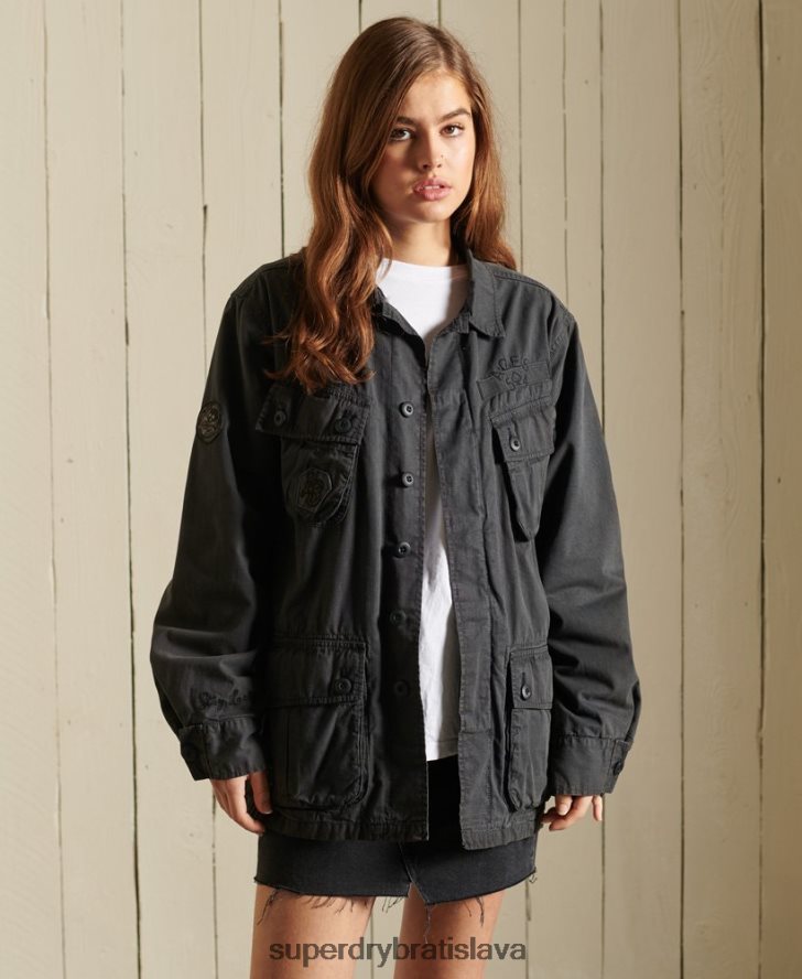 Superdry ženy nadrozmerná bojová bunda 6B4ZTR5567 oblečenie tmavošedý