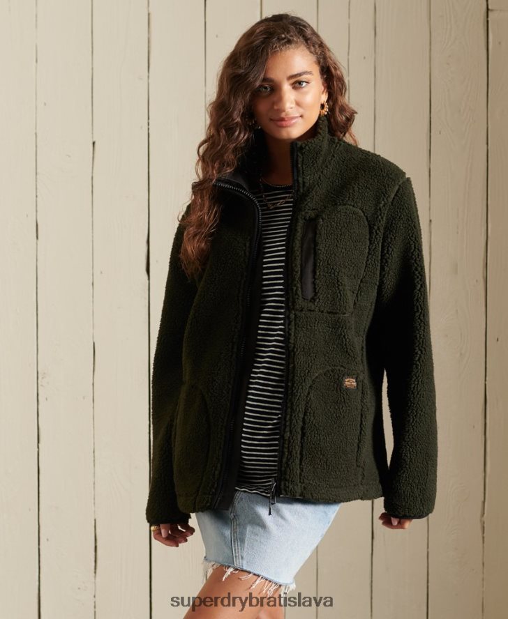 Superdry ženy nadrozmerná šerpa pracovná bunda 6B4ZTR5725 oblečenie zelená