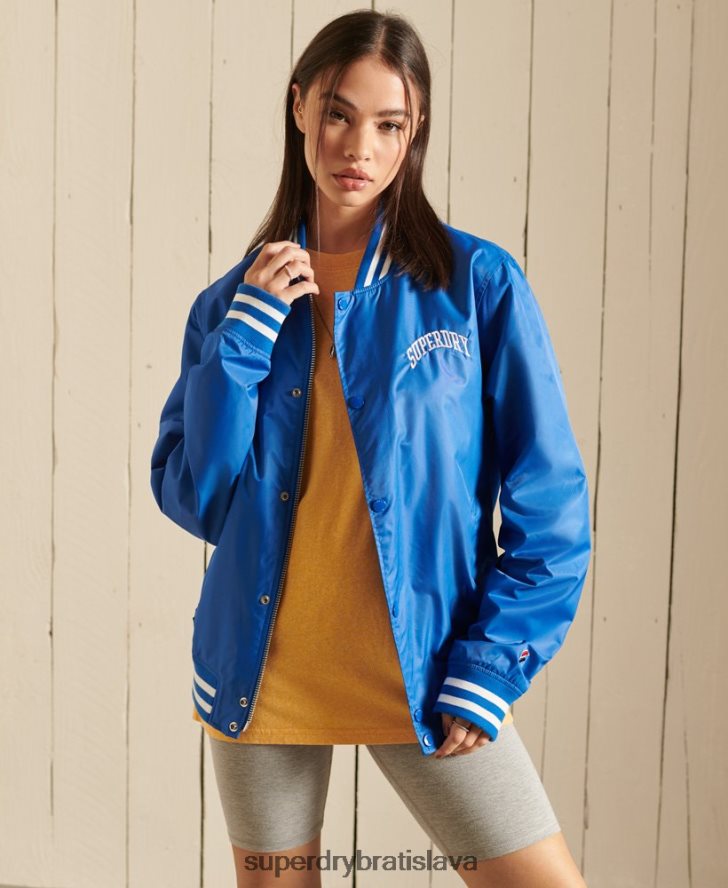 Superdry ženy nadrozmerná univerzitná baseballová bunda 6B4ZTR3852 oblečenie Modrá