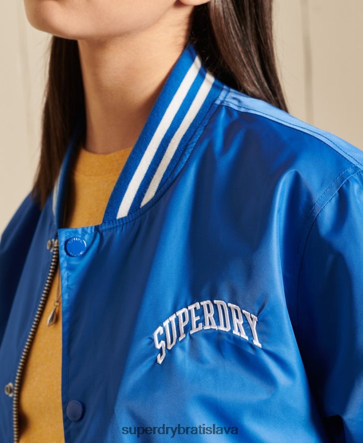 Superdry ženy nadrozmerná univerzitná baseballová bunda 6B4ZTR3852 oblečenie Modrá