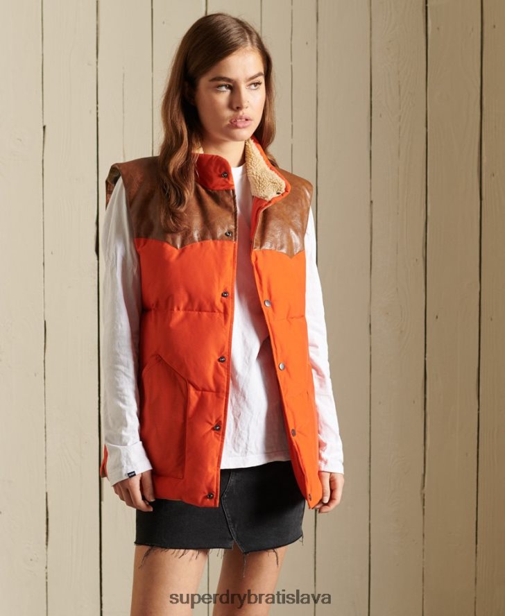 Superdry ženy nadrozmerná vesta z koženej zmesi 6B4ZTR5452 oblečenie oranžová