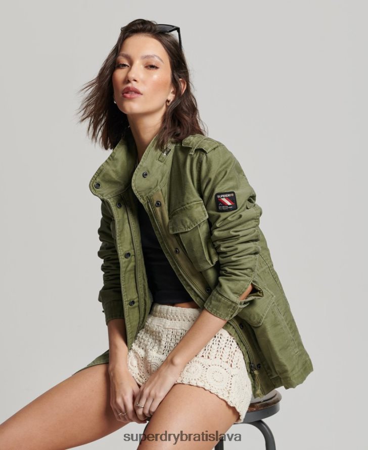 Superdry ženy nováčik borg podšitá vojenská bunda 6B4ZTR5416 oblečenie kaki