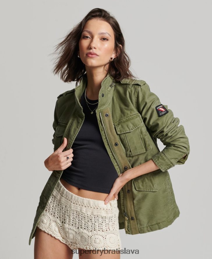 Superdry ženy nováčik borg podšitá vojenská bunda 6B4ZTR5416 oblečenie kaki