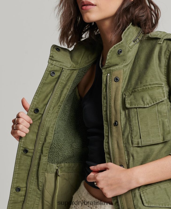 Superdry ženy nováčik borg podšitá vojenská bunda 6B4ZTR5416 oblečenie kaki