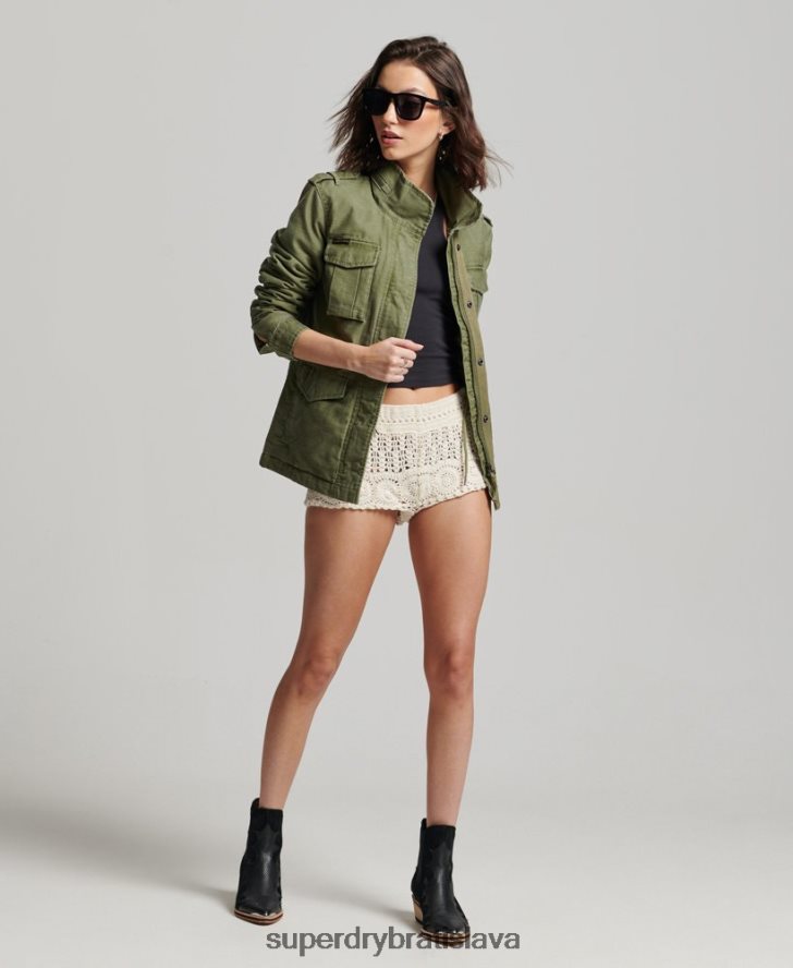 Superdry ženy nováčik borg podšitá vojenská bunda 6B4ZTR5416 oblečenie kaki