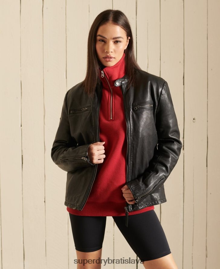 Superdry ženy oversized kožená motorkárska bunda 6B4ZTR5605 oblečenie čierna