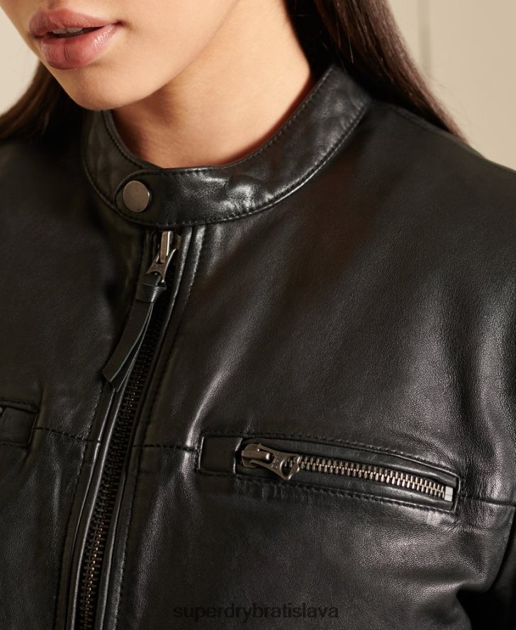 Superdry ženy oversized kožená motorkárska bunda 6B4ZTR5605 oblečenie čierna