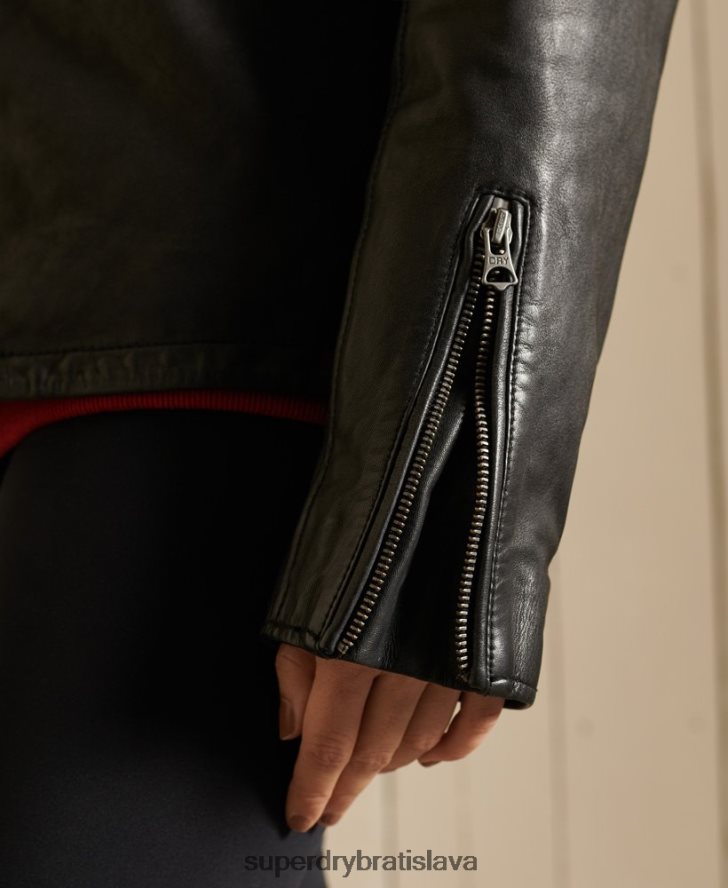 Superdry ženy oversized kožená motorkárska bunda 6B4ZTR5605 oblečenie čierna