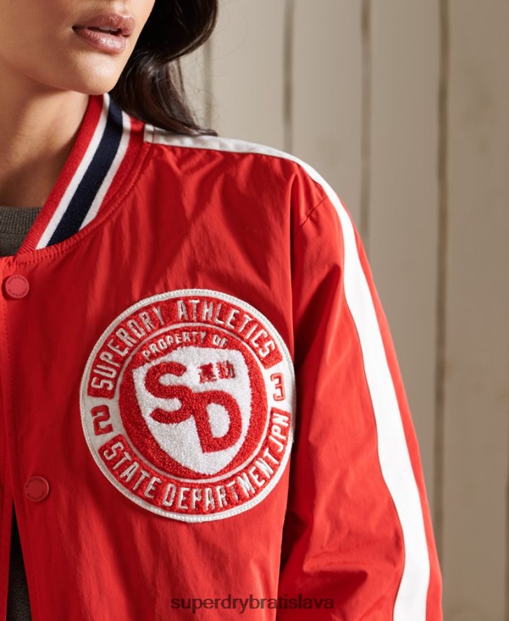 Superdry ženy oversized vysokoškolský bomber 6B4ZTR3842 oblečenie červená
