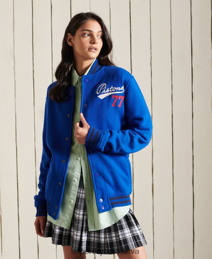 Superdry ženy oversized vysokoškolský džersejový bomber 6B4ZTR5895 oblečenie Modrá