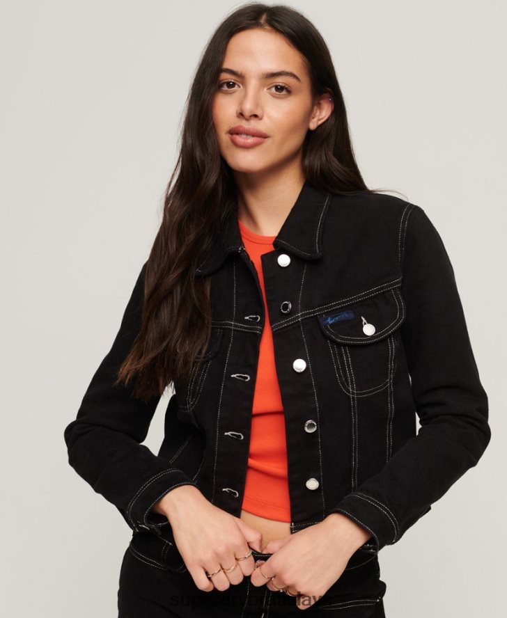 Superdry ženy pracovný odev skrátená bunda 6B4ZTR2126 oblečenie čierna