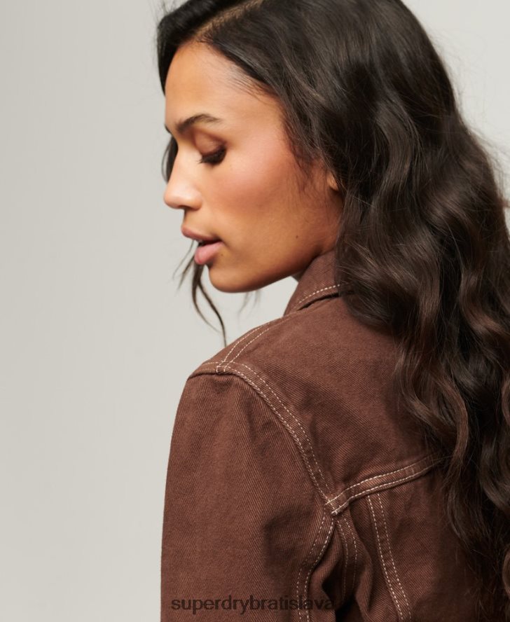 Superdry ženy pracovný odev skrátená bunda 6B4ZTR3532 oblečenie hnedá