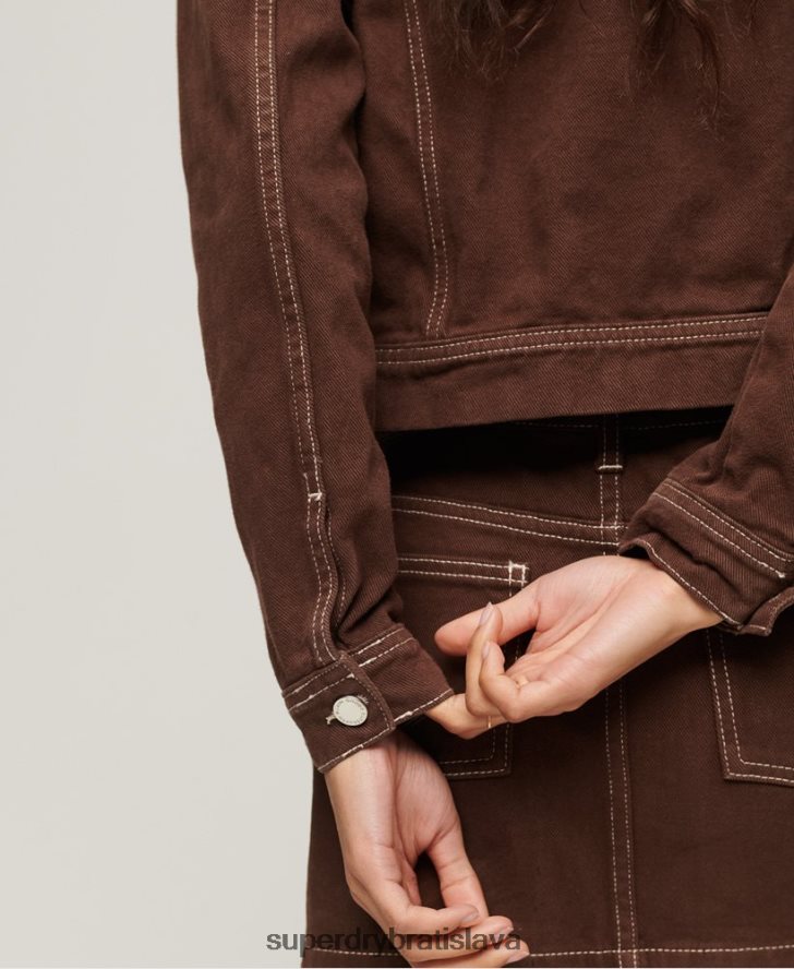 Superdry ženy pracovný odev skrátená bunda 6B4ZTR3532 oblečenie hnedá