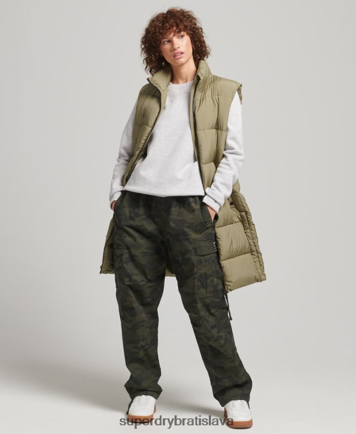Superdry ženy prešívaná vesta s dlhým vlascom 6B4ZTR3593 oblečenie zelená
