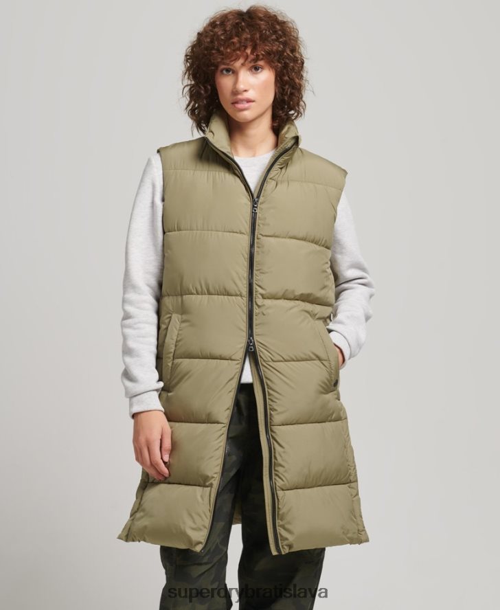 Superdry ženy prešívaná vesta s dlhým vlascom 6B4ZTR3593 oblečenie zelená