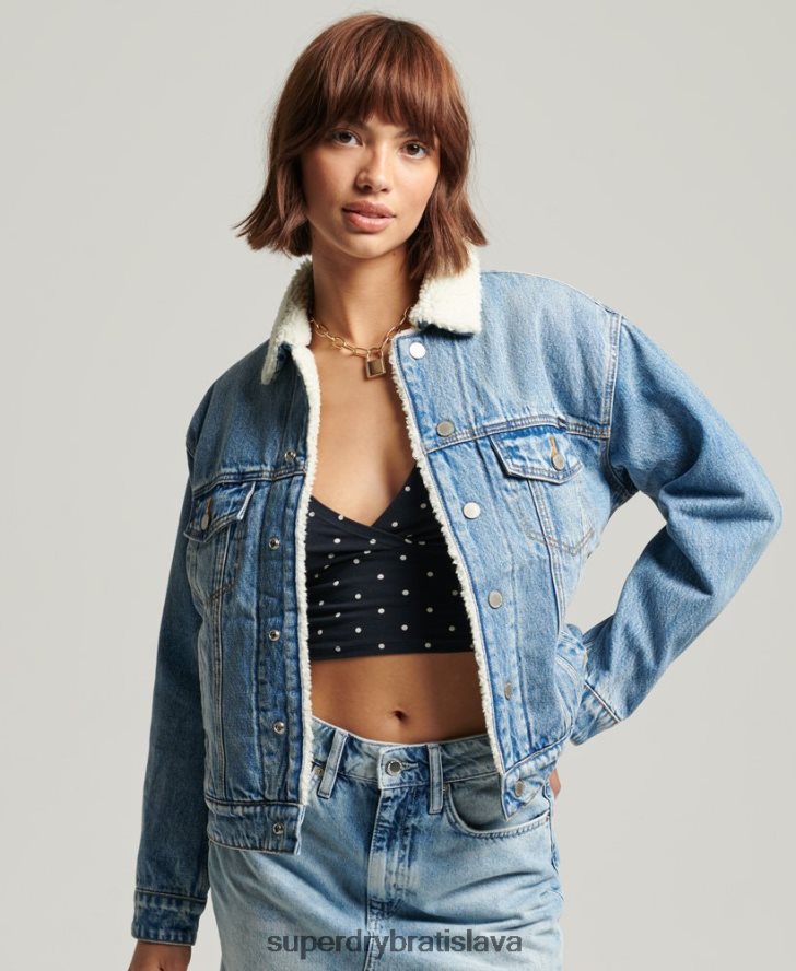 Superdry ženy priateľská šerpa bunda 6B4ZTR5680 oblečenie svetlo modrá